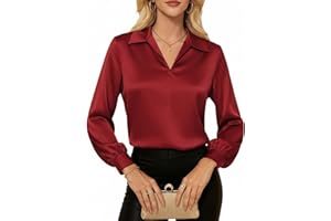 GRACE KARIN Business Casual Tops for Women Satin Silk Blouse Collared V Neck Long Sleeve Work Shirts Dressy Tops Fall Clothes