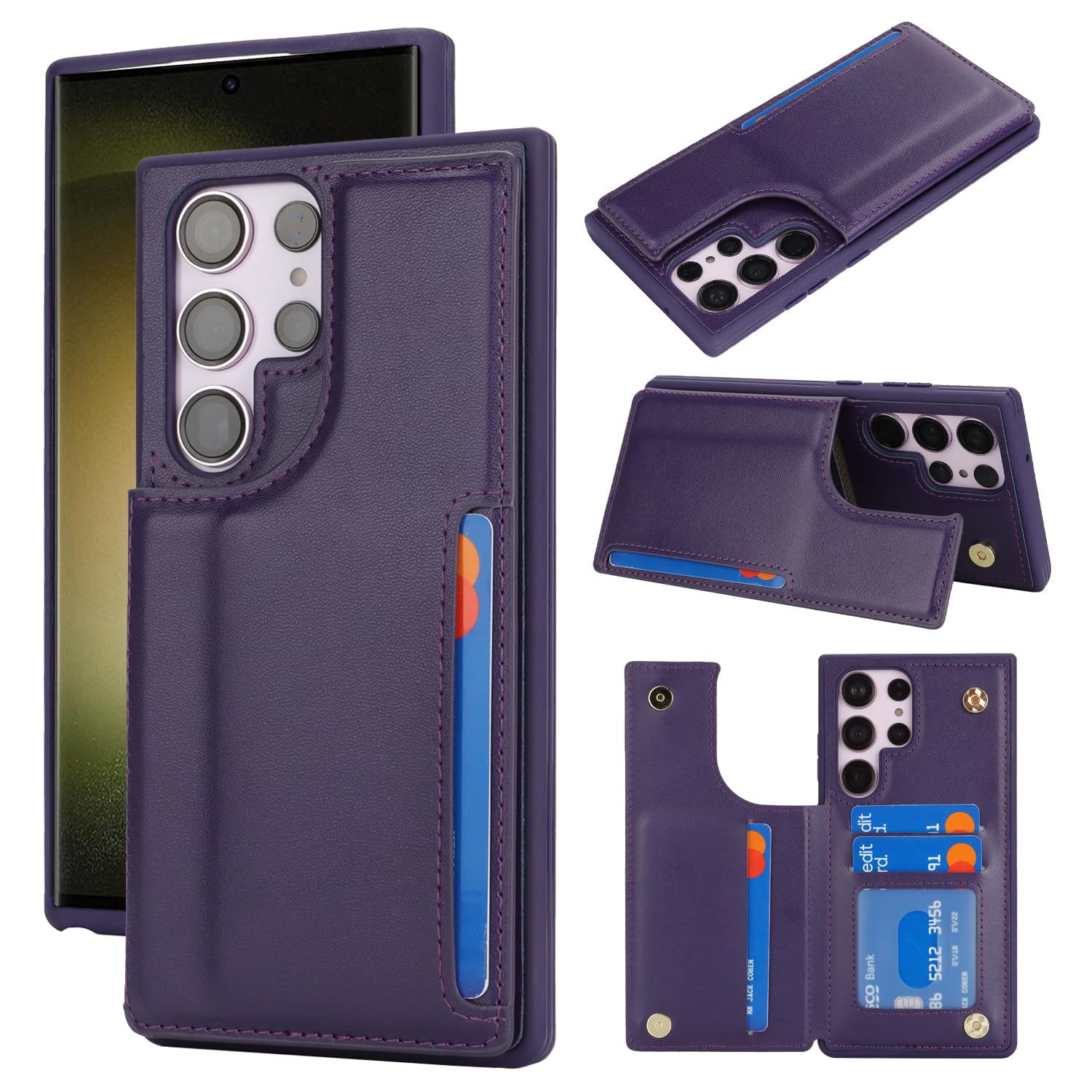 iCoverCase Compatible with Samsung Galaxy S23 Ultra Case with Card Holder, S23 Ultra Wallet Case for Women Men [RFID Blocking] PU Leather Protective Phone Case for S23 Ultra 5G (Dark Purple)