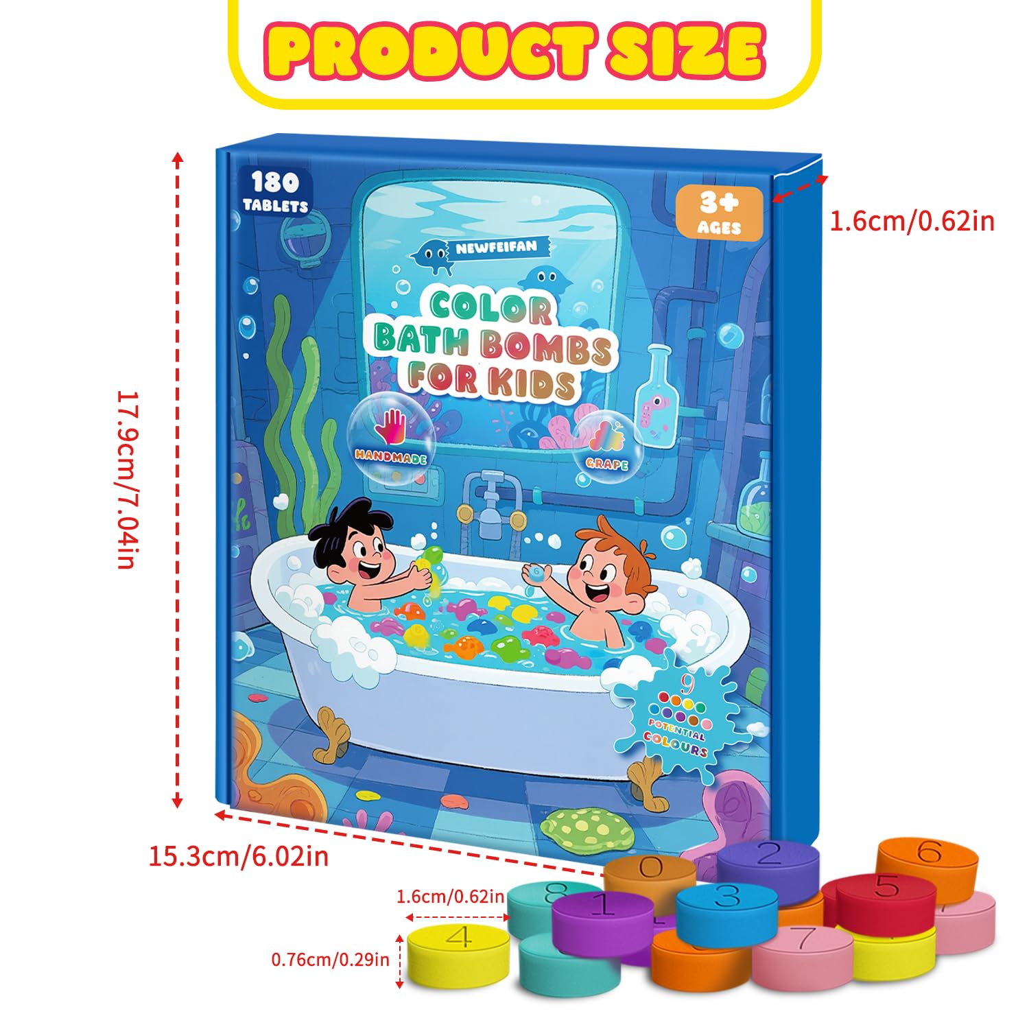 Bath Bombs for Kids Christmas Gifts for Teens 180 Mini Color Tablets in 9 Bright Colors for Creative Bathtub Art Bath Toys Fun Colorful Bath Scientific Experiment for Boys Girls Stocking Stuffers