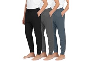 Real Essentials 3 Pack: Boys’ Ultra-Soft Jogger Pajama Pants - Kids Lounge Pjs Sleepwear (Size 4-18)