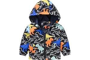 Toddler Boys Girls Cute Cartoon Print Hooded Jacket Trench Coat Zipper Windbreaker Outwear