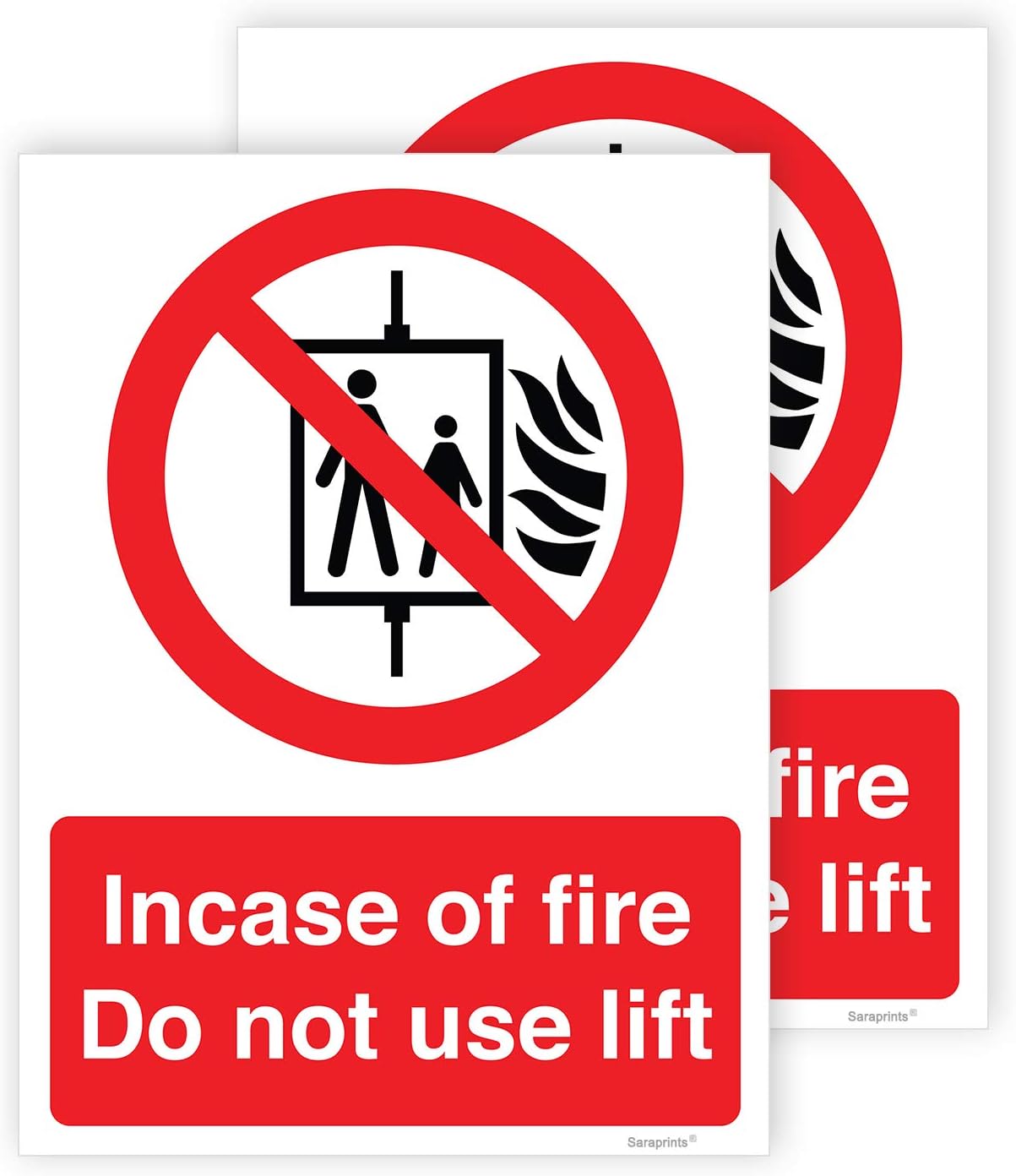 Pack of 2 Do Not Use Lift In Event Of Fire Sign Self Adhesive (150 x 200 mm) Fire Sign Waterproof Sticker