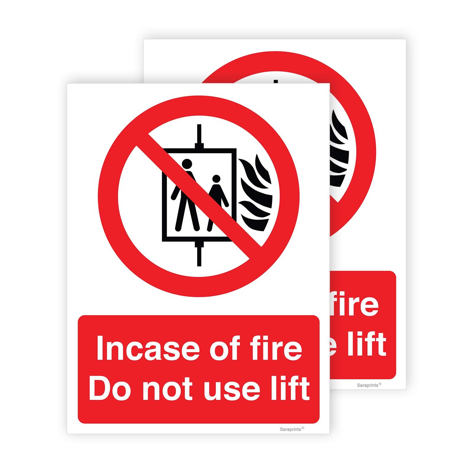 Pack of 2 Do Not Use Lift In Event Of Fire Sign Self Adhesive (150 x 200 mm) Fire Sign Waterproof Sticker