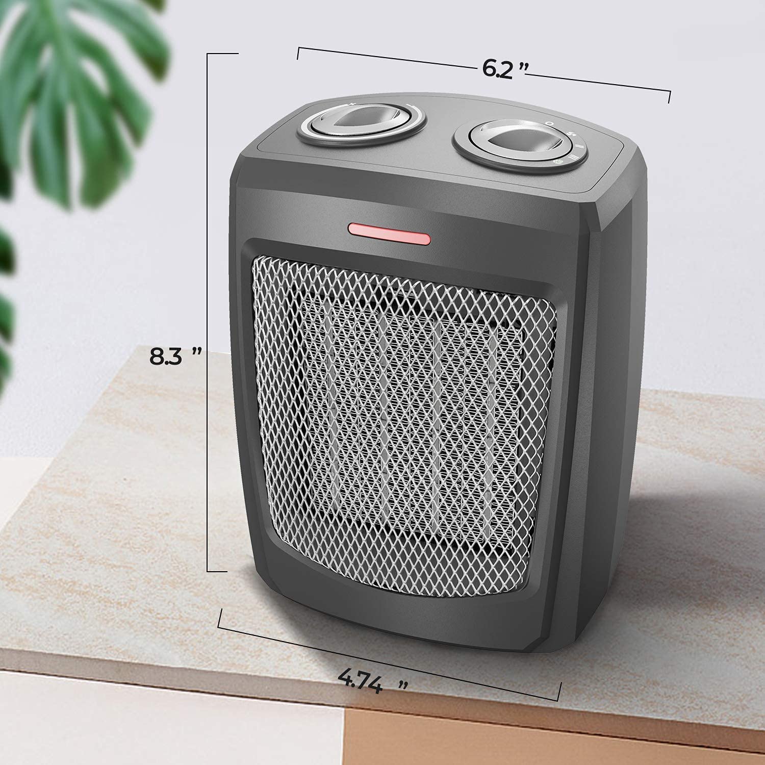 andily Space Heater Electric Heater for Home and Office Ceramic Small Heater with Thermostat, 750W/1500W (Grey)