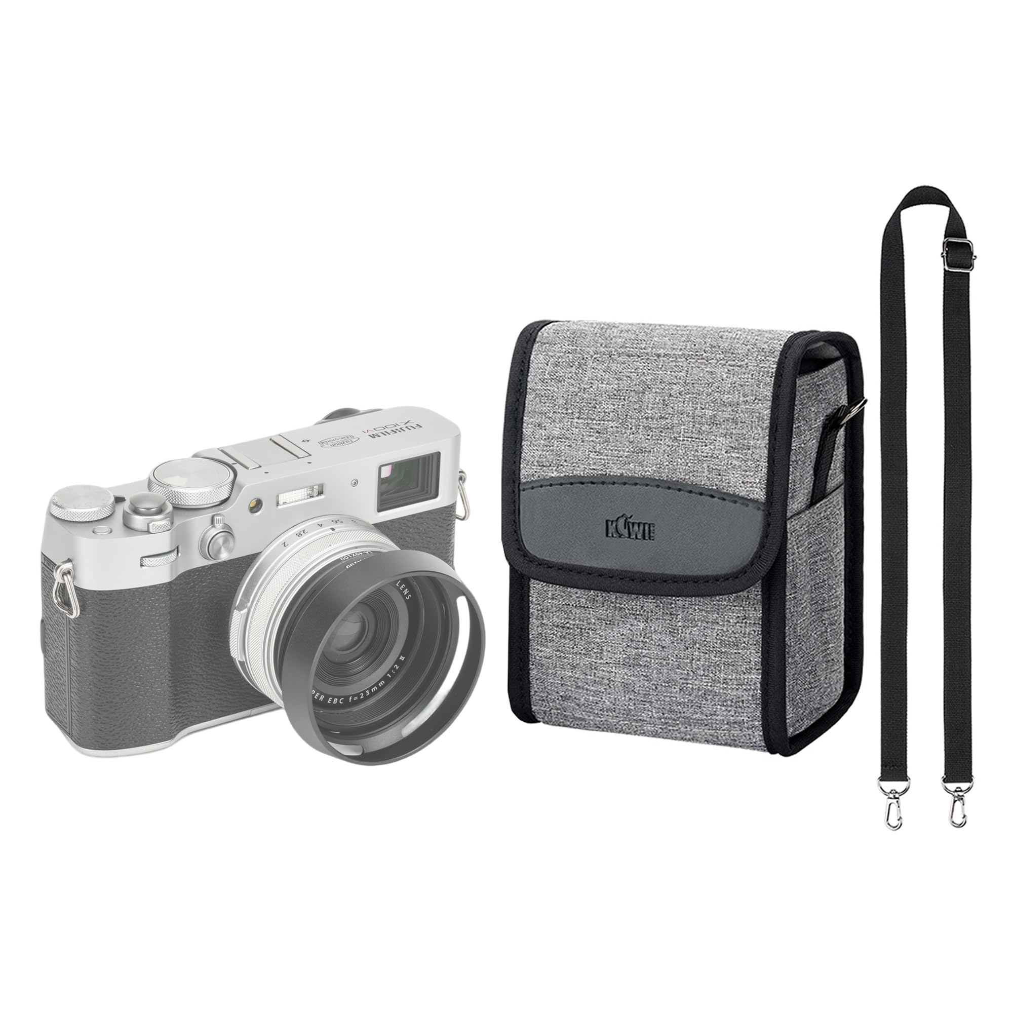 KIWIFOTOS Compact Digital Camera Case Travel Pouch Bag Cross-Body Holster for Fuji XE5 with 23mm F2.8 Lens, X100 Series with Lens Hood, A6700 A6600 with 16-50mm Lens (Size:15 x 9 x 9cm) Gray