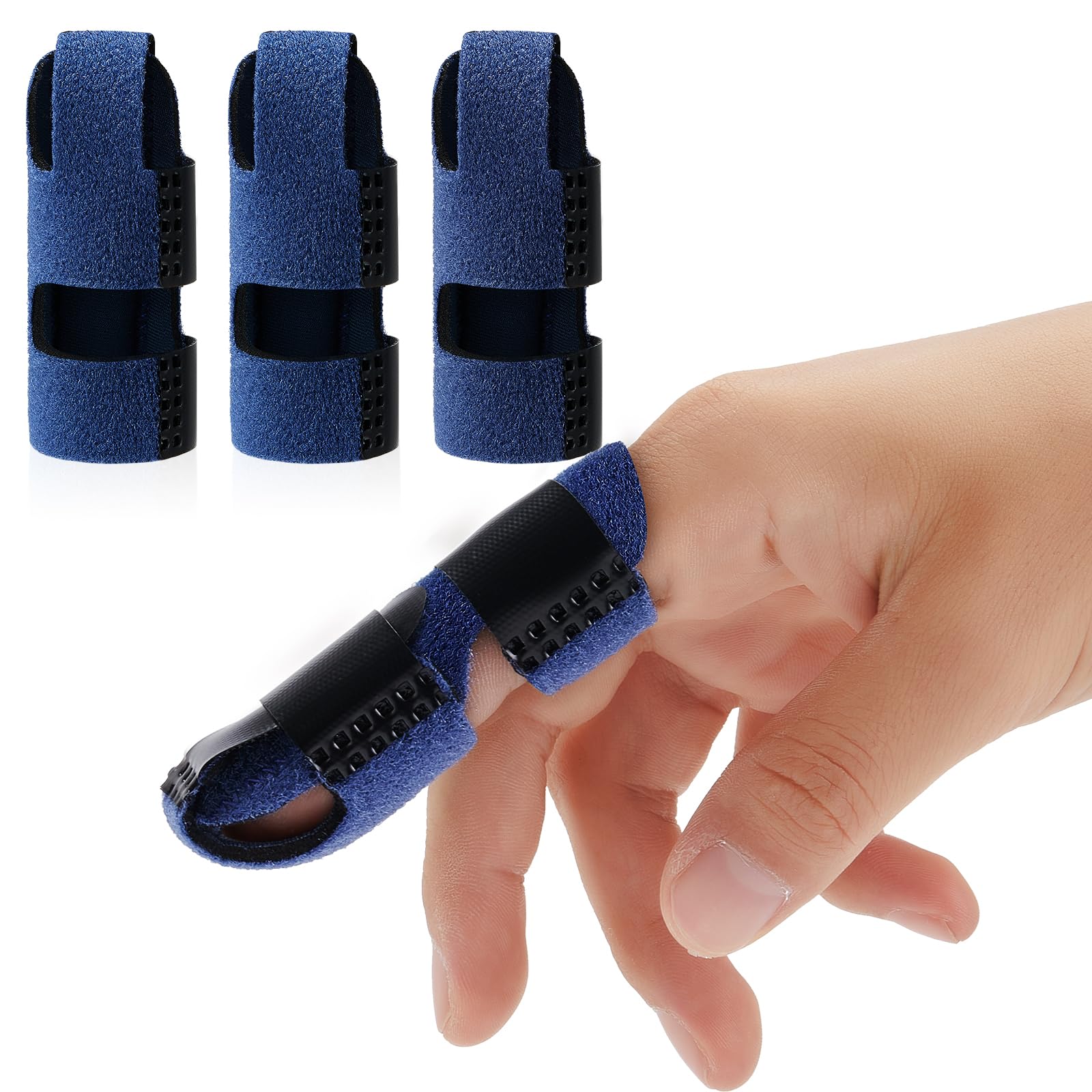 Echify Upgraded Finger Splints - 3Pcs Full Coverage Finger Protector Mallet Finger Support Brace Trigger Finger Splint Finger Straightener for Arthritis & Broken Knuckle Immobilization Blue