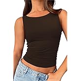 ForeFair Boat Neck Tank Tops for Women - Double Lined Going Out Top Basic Summer Cute Ruched