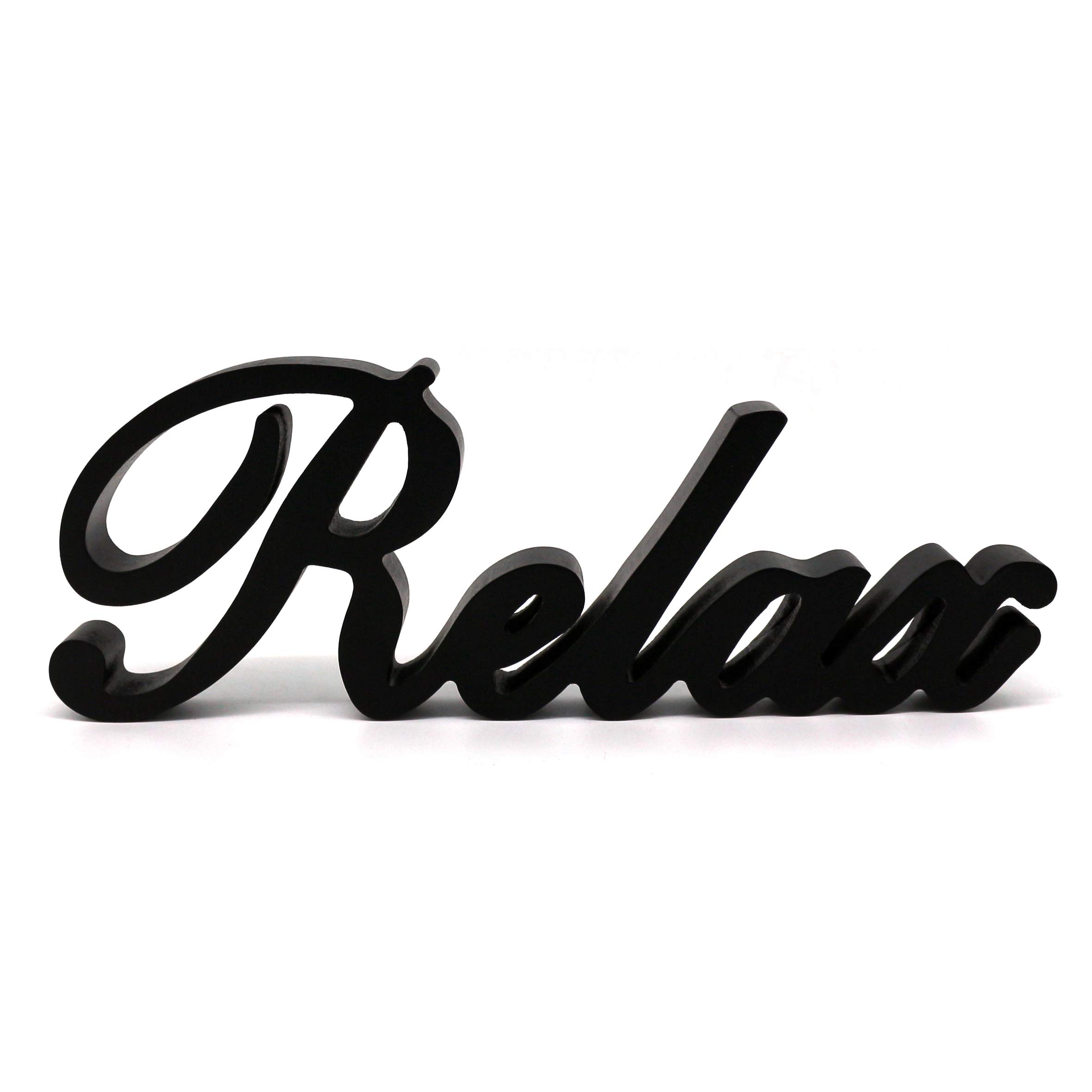 CVHOMEDECO. Matt Black Wooden Words Sign Free Standing Relax Desk/Table/Shelf/Home Wall/Office Decoration Art, 12 x 4.25 x 1 Inch — image 1
