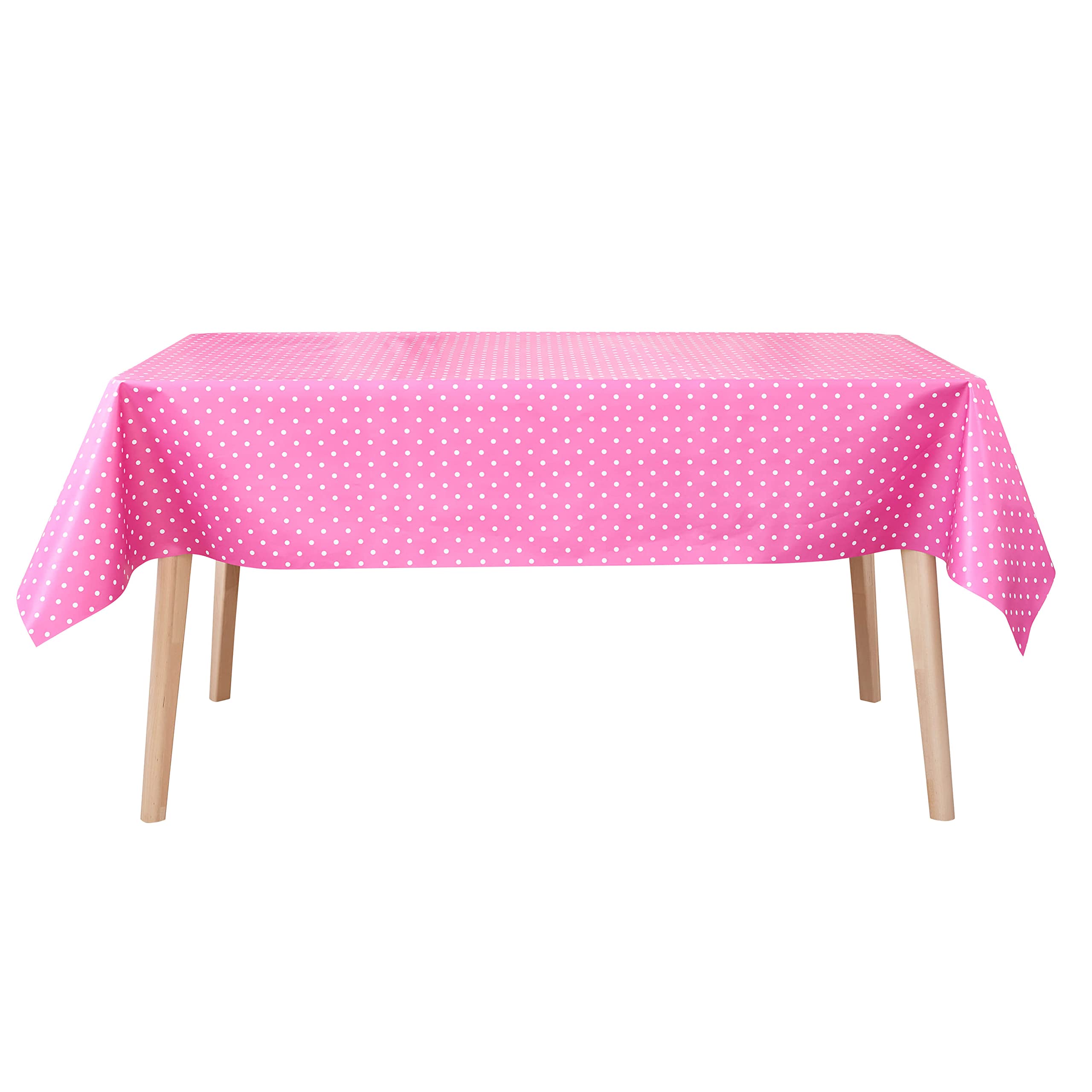 Jolee Pink Polka Dot Tablecloth | Pink Party Table Cloth For Indoor & Outdoor Spaces | Wipe Clean Tablecloth | Stain & Water Resistant PVC Pink Table Cover | Fancy Pink & White Dots Vinyl Table Cloth