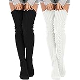 Leoparts Women's Cable Knitted Thigh High Boot Socks Extra Long Winter Stockings Over Knee Leg Warmers