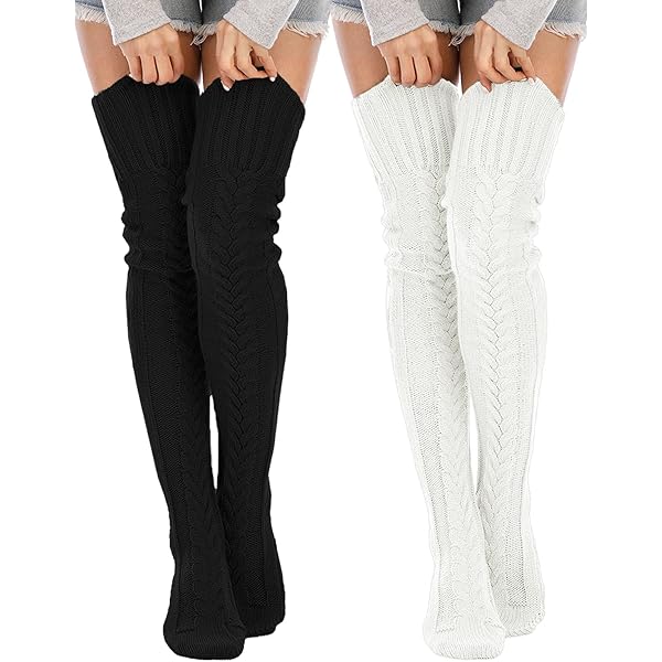 Calcetines Altos De Punto Trenzado Para Mujer, Calcetines De Invierno Extra Largos, Calentadores De Piernas, Medias Cálidas Para Botas De Invierno, Negro