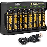 HW Rechargeable AA Batteries with AA/AAA Charger, [1.5V, 8-Pack] 3500mWh Double A Lithium Battery Charger High Capacity, Carg