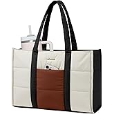 LOVEVOOK Laptop Bag for Women, Puffer Tote Bag for Work 15.6 Inch Large Computer Briefcase for Teacher Nurse, Quilted Lightweight Casual Shoulder Bag For Travel, Daily