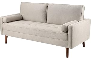 koorlian 68 inch Sofa Couch, Mid Century Modern Sofa, Button Tufted Seat Cushion, Track Armrest, Linen-Like Fabric 2 Seater Loveseat, Comfy Couch for Living Room, Dorm, Office, Apartment,Beige