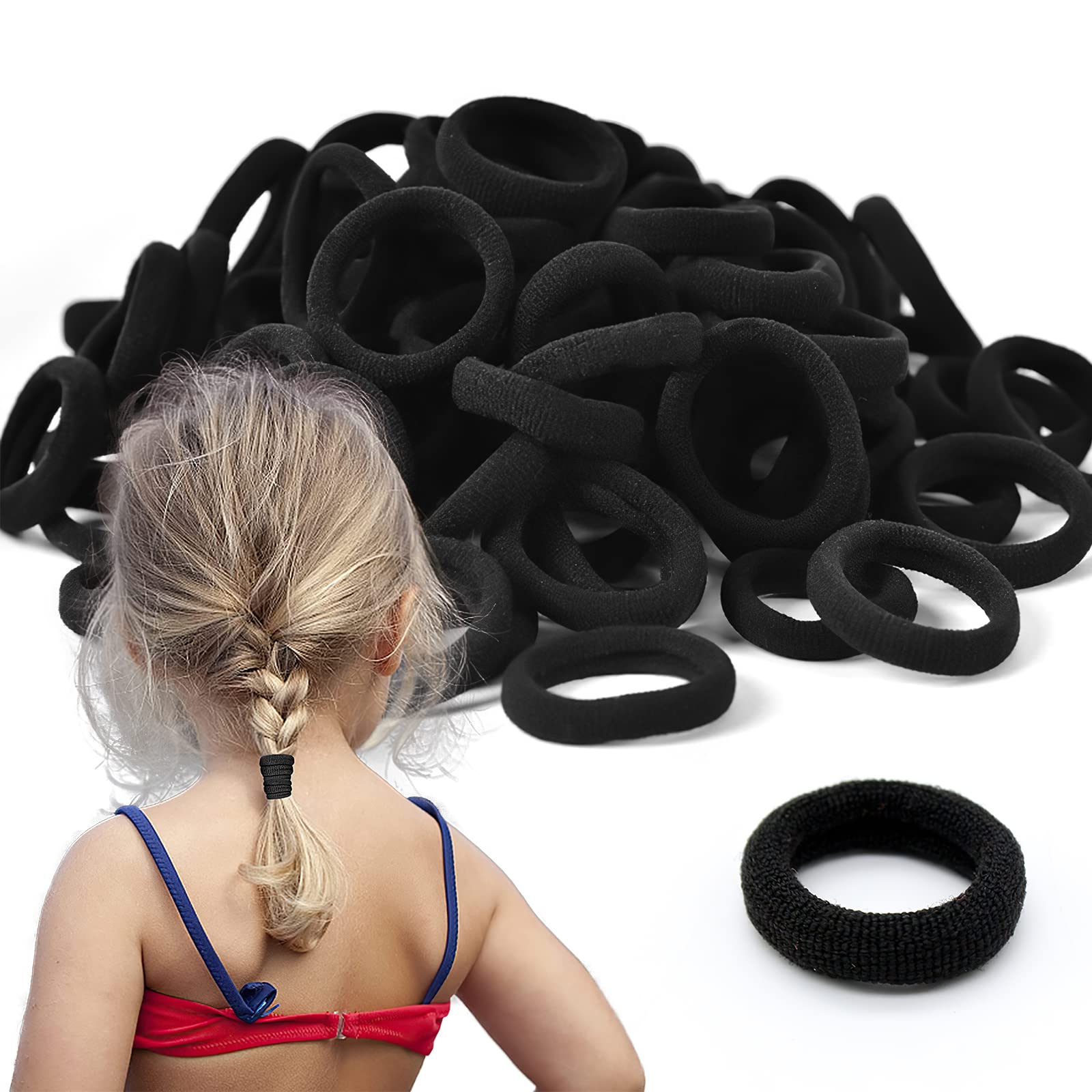 100Pcs Baby Elastics Hair Ties, Candy Color Seamless girls hairbands,3cm Ponytail Holder Hair Accessories，Multi-colored hair bobbles for girls (3cm) (Black)