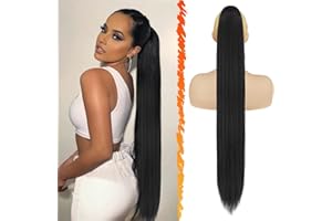 BARSDAR Black Ponytail Extension - 34 Inch Drawstring Long Straight Ponytail Hair Extensions Synthetic Fake Pony Tails Hairpi
