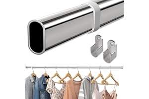 NBIHRIG Oval Closet Rod 18-40 Inch, Adjustable Expandable Closet Rods for Hanging Clothes with End Supports, Silver Heavy Dut