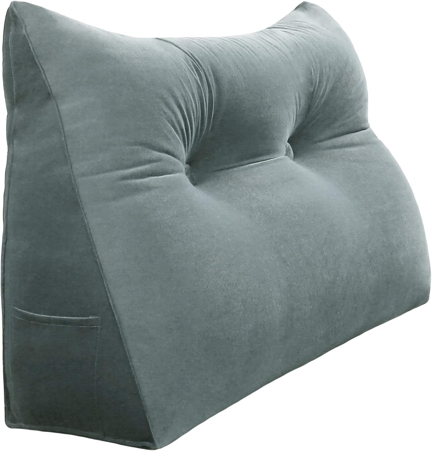 VERCART Backrest Wedge Reading Pillow Large Bolster Triangular Positioning Support Cushion for Headboard Day Bed Bunk Bed with Removable Cover Velvet Grey 76cm
