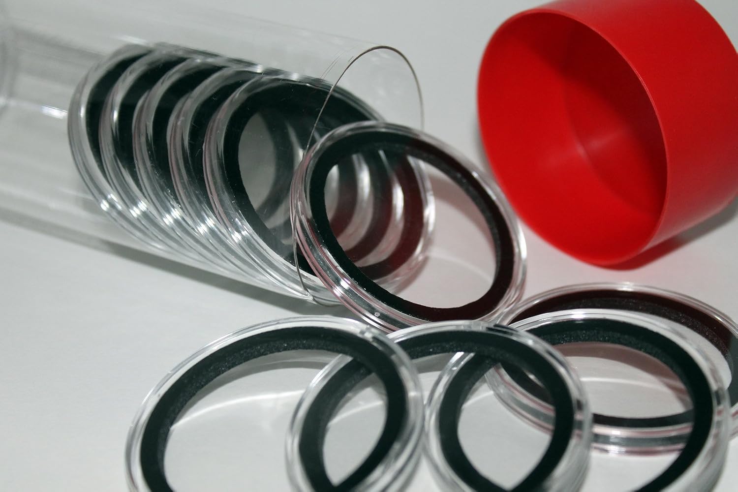 1 Airtite Coin Holder Storage Container & 10 Black Ring 20mm AirTite