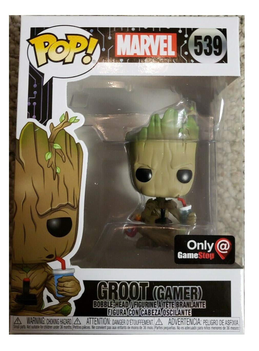 Marvel Funko Pop 537 Groot Gamer Gamestop Exclusive Set Keychain Pin Sticker Pez Dispenser