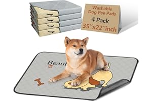GOLOPET Washable Pee Pads for Dogs 35x22in 4-Pack Thick Reusable Puppy Pads Extra-Absorbent Prevent Leakage Non-Slip for Puppy Playpen, Crate, Whelping Box, Potty Training Reusable,Grey