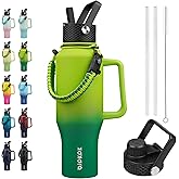 BJPKPK Insulated Water Bottles with Straw Lid, 35oz Metal Water Bottle with 2 lids & Paracord Strap, Double Wall Stainless Steel Tumbler with Handle, Reusable Cups, Mugs, Thermo, Bamboo Grove