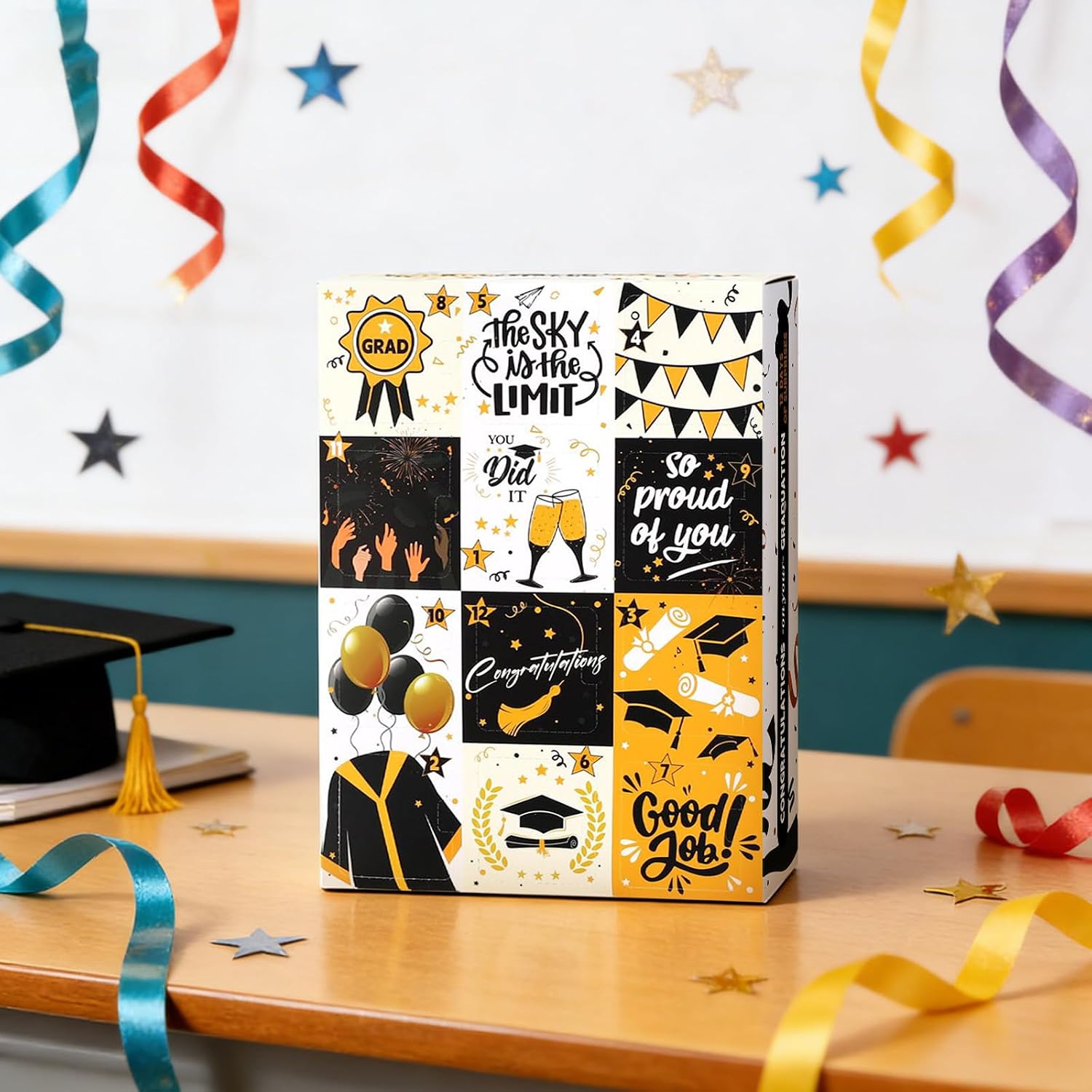 12 Days Graduation Advent Calendar Empty Gift Box,Graduation Countdown Calendar Gift Boxs,DIY Empty Gift Box for High School College, Keepsake Storage Container For Mementos,Gifts Not Included (Black)