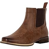 J's.o.l.e Ankle Cowboy Boots for Men Square Toe Chelsea Boots Mens Casual Retro Stylish Boots