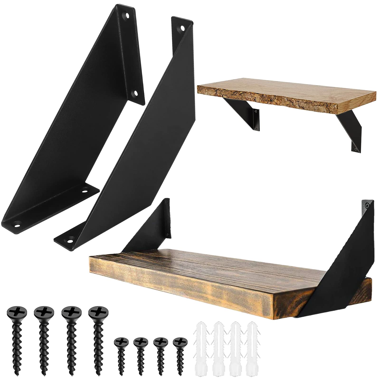 Fonyet RH01 Shelf Bracket Black Shelf Bracket Metal 2 Pieces Shelf Bracket 15 cm Shelf Bracket Heavy Duty Angle with Screws for Bookshelf Garden Kitchen