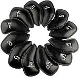 Craftsman Golf 12pcs Thick Synthetic Leather Iron Head Covers Set Black Silver view 7