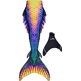 Fin Fun Atlantis Mermaid Tail with Monofin, 3D Fins | Swimmable tail with reinforced tips, 3D side &amp; back fins; sun-resistant fabric for ages 6+