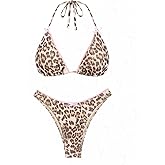seamoly Women‘s Bikini Sets Two Piece Swimsuit Textured Halter Triangle Thong Bikini Set
