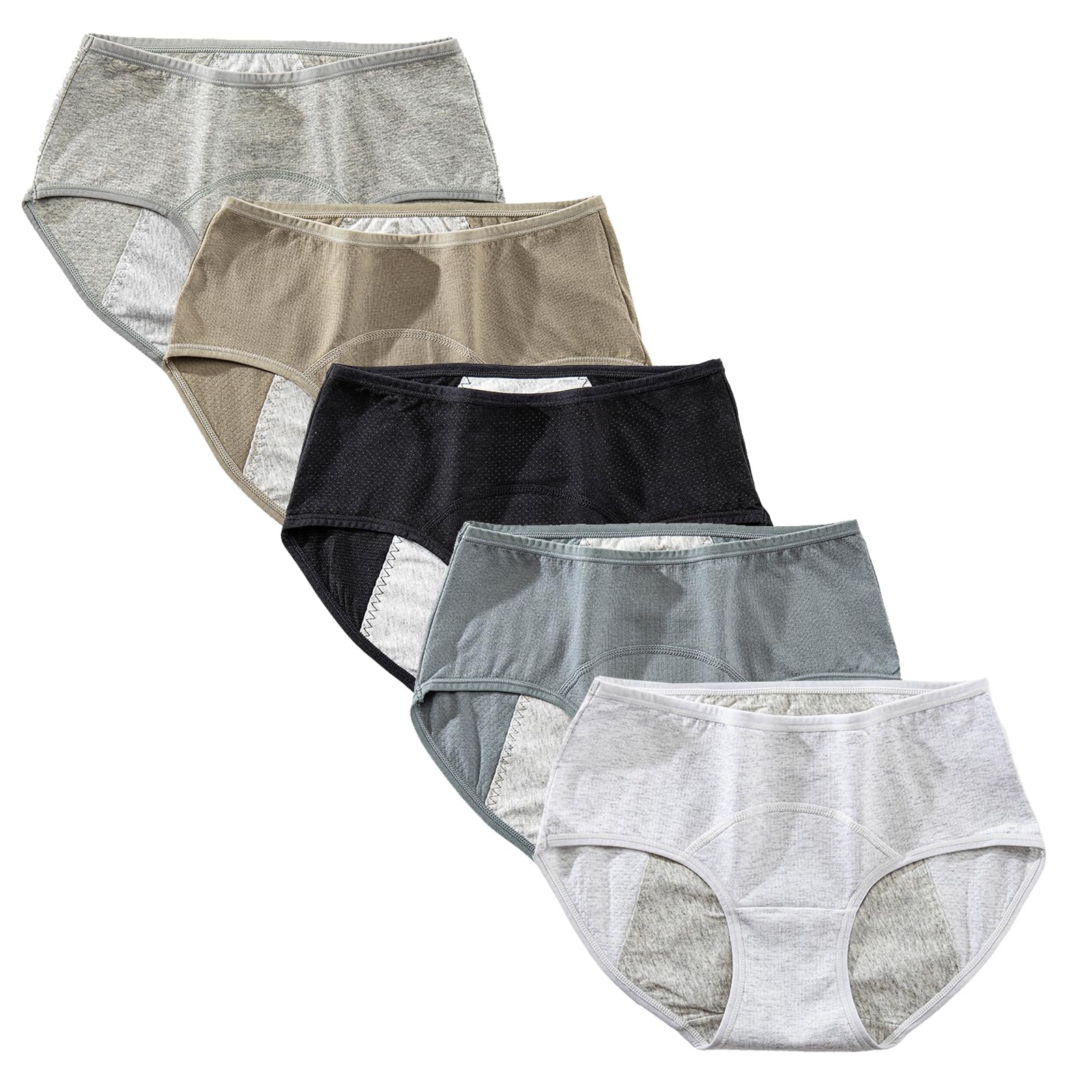 Anntry Teenager Girl's Breathable Cotton Period Panties Pack of 5pcs Menstrual Heavy Flow Womens Leak-Proof Underwear Briefs (Must Wear with Pad or Tampon) (L, Colors-3)