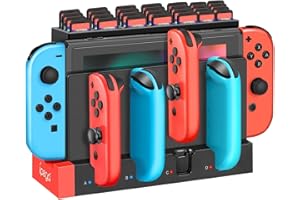 TNP PRODUCTS TNP Joy Con Controllers Charging Dock for Nintendo Switch with 28-Game Card Storage, 4 Joycon Charging Station, Red and Black Switch Controllers Charger and Organizer Stand