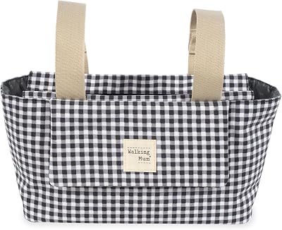 . Bolso organizador I Love Vichy. Bolsa de maternidad para silla de paseo. Asas cortas para fijar al carro. Color Negro. Medidas 31X17X12 cm.