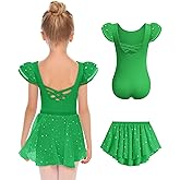 Zaclotre Girls Ballet Leotards with Removable High Low Skirt Toddler Ruffle Sleeve Hollow Back Dance Outfit Combo