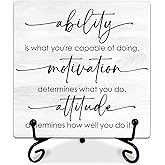Ability Motivation Attitude Motivational Wooden Sign With Metal Stand - 5" Minimalist Inspirational Wooden Plaque - Positive Tabletop Decor Gifts For Friends - Home Office Desk Decor Supplies-C16