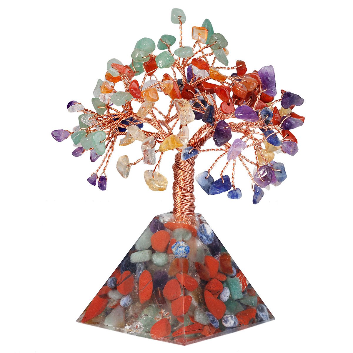 Nupuyai Various Stones Reiki Healing Crystal Tree with Gift Box, Fengshui Bonsai Money Tree Figurine Ornament for Good Luck and Wealth