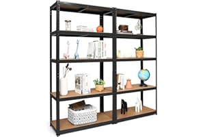 ERGOMASTER 5 Tier Utility Shelves Rack Garage Heavy Duty Steel Metal Shelving Unit with Adjustable Design, Bolt-Free Assembly & 380 LBS Wight Capacity Per Tier（Black-Set of 2）