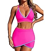 ZAFUL Women's High Waisted Bikini with Skirt Whip Stitch 2 Piece Swimsuits Tummy Control Bathing Suit