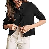 Kumufenc Womens Wool Pea Coat Button Up Open Front Trench Outerwear Long Sleeve Cropped Cardigan Jacket with Pockets