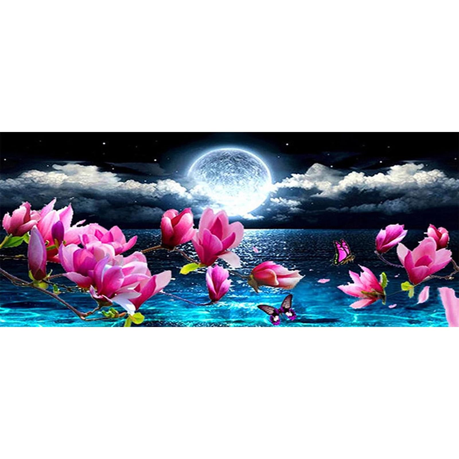 SHEGZHUC Diamond Painting Landscape Large 110 x 50 cm Lotus Flowers Painting Diamond Art Painting Moon Butterfly Stickers for Canvas Diamond Art Lake Seaside Art Nature Scenery Canvas Wall Art