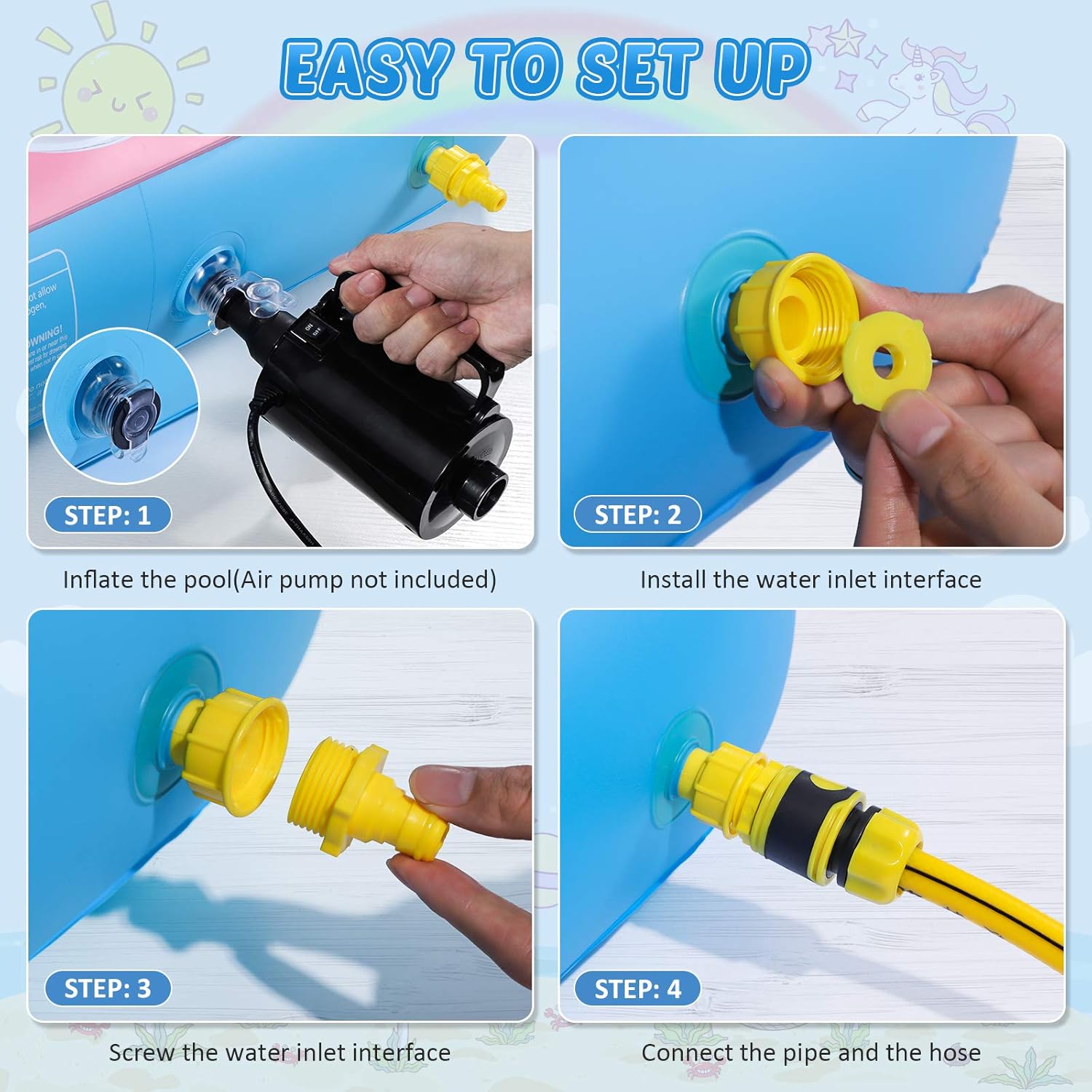 iBaseToy Unicorn Sprinkler Pools for Kids, Splash Pad Inflatable Kiddie Pool for Outside, Splash Mat Baby Paddling Pool for Backyard, Water Sprinkler Toys Games for Summer Outdoor Toddlers Play - 68": Toys & Games