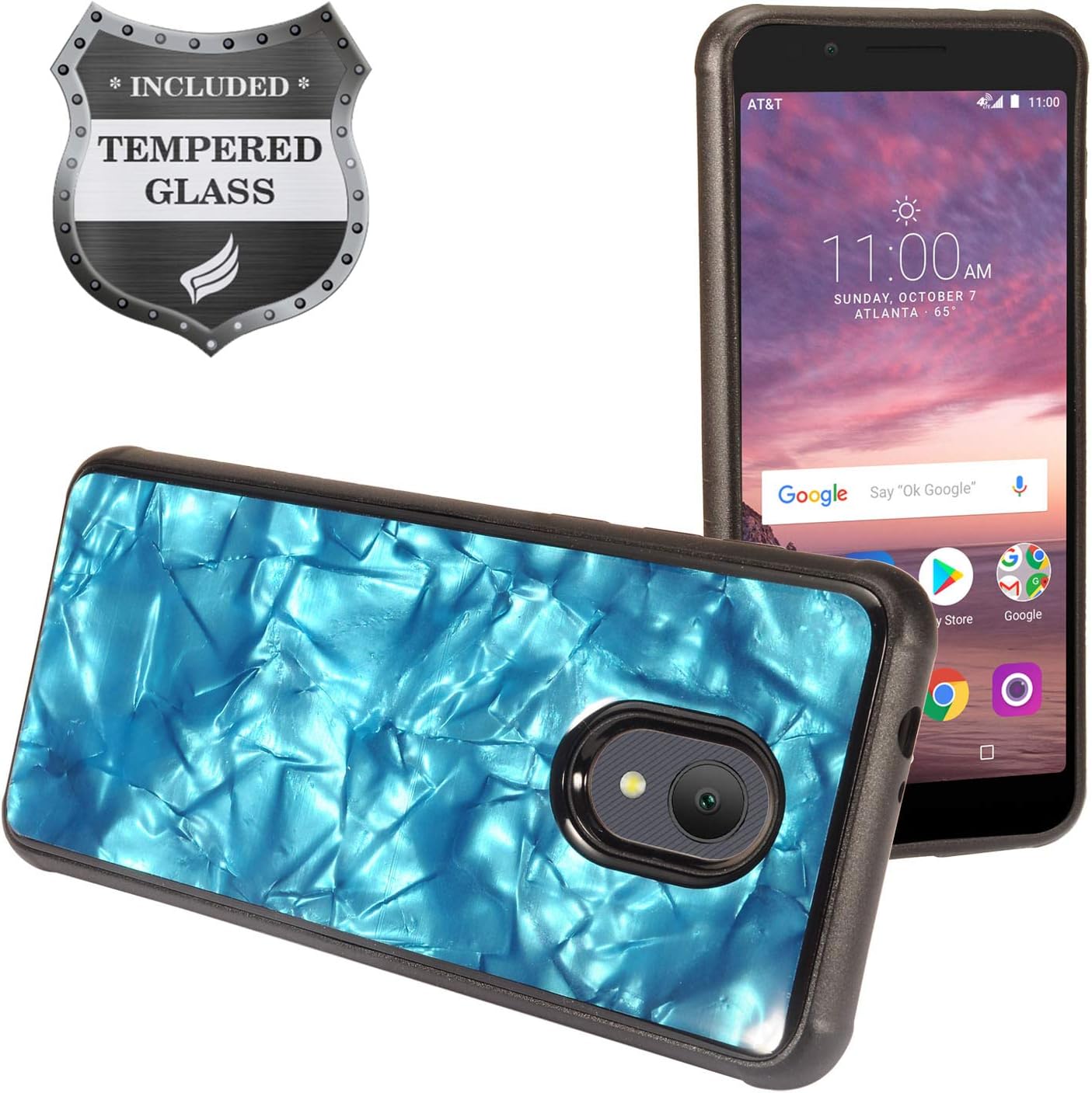 Eaglecell - Alcatel Avalon V, IdealXTRA 5059R, 1X Evolve (2018), TCL LX A502DL 5.34" - Crystal Hybrid Hard Case + Tempered Glass Screen Protector - CG3 Blue