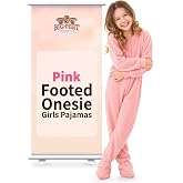 BIG FEET PAJAMA CO. Footed Onesie Girls Pajamas - Fleece Zip Up One Piece Kids Pjs, Teen Sleepwear, Pink Girls Sizes 6 to 16