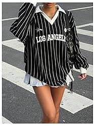 SOLY HUX Women's Oversized Tees Striped Letter