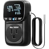 DEWENWILS Temperature Controller Outlet 15A Thermostat Plug, -40~210&deg;F | 1800W Heavy Duty, VA Display, Cyclic Timing/Countdown, Heating Cooling Control Timer for Greenhouse, Incubator, Homebrew