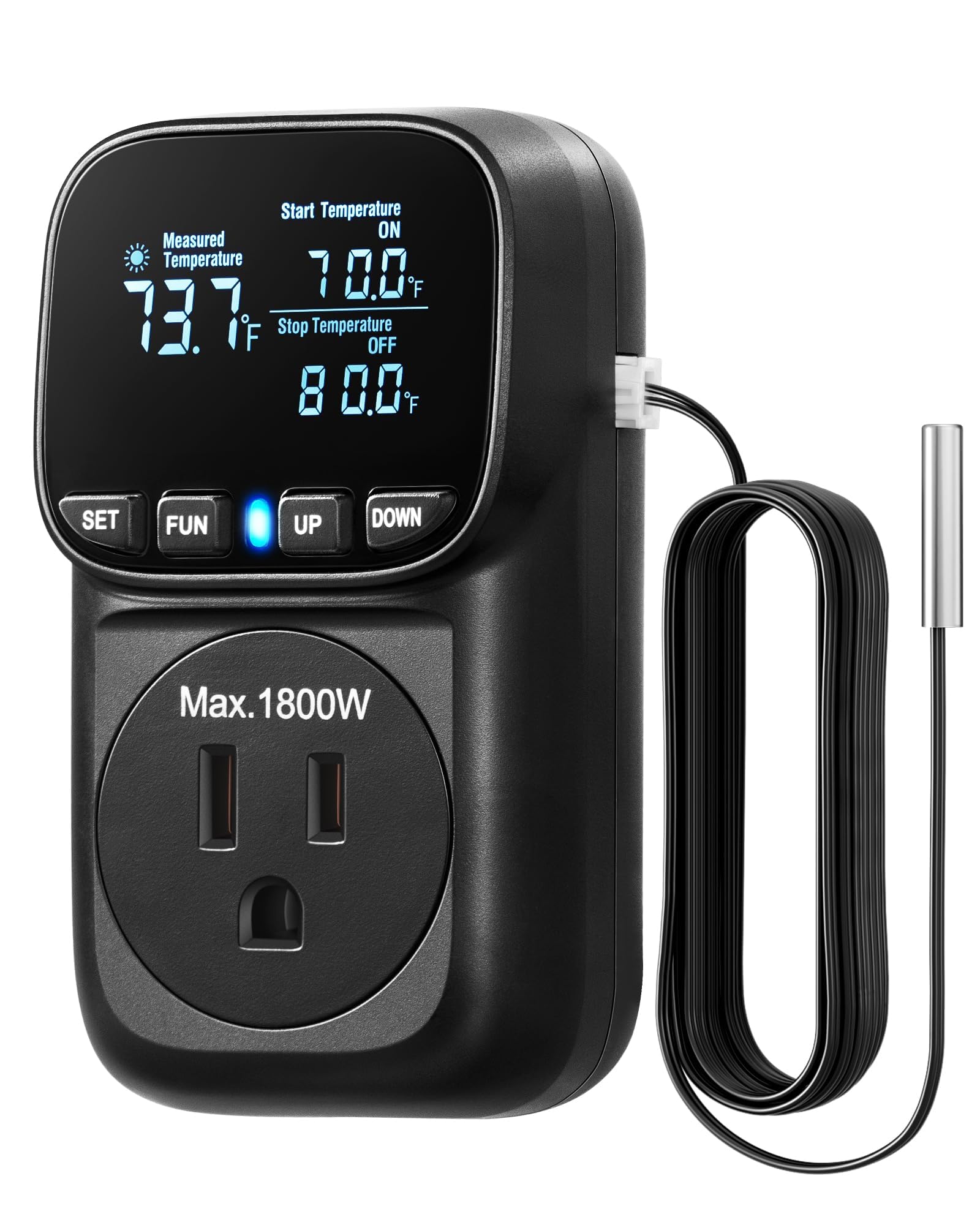 Photo 1 of **MISSING PLUG**DEWENWILS Digital Temperature Controller, Heavy Duty 15A/1800W Thermostat Outlet Plug, VA Display Heating Cooling Control Timer, -40?~210?, Cyclic Timing/Countdown, for Greenhouse Incubator, Black