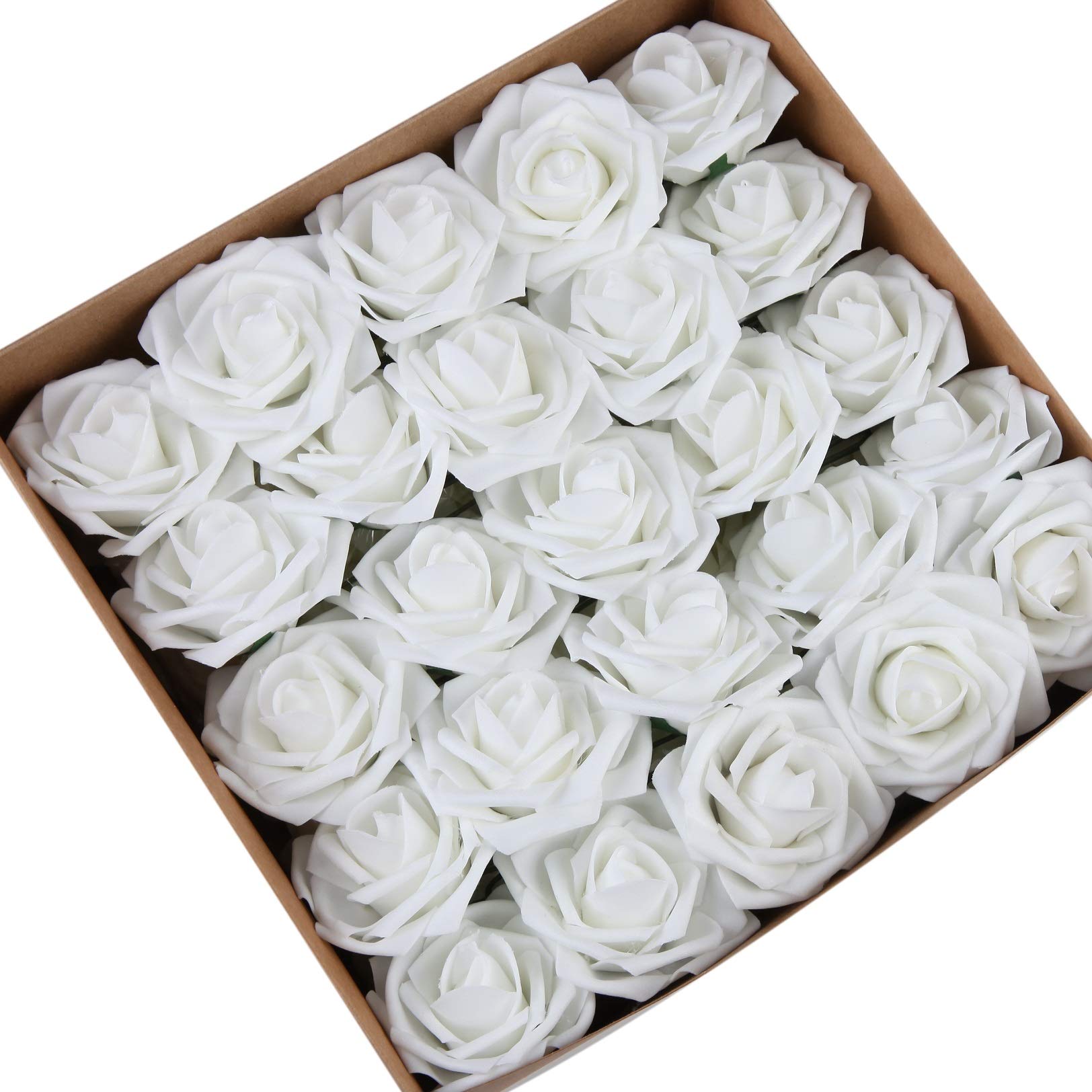 The Chair Cover Company Artificial Flowers Roses 50pcs Real Looking DIY Wedding Bouquets Centerpieces Arrangements Party Baby Shower Party Home Decorations (White)