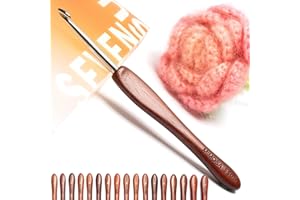 SEVENSUN Mimosa 5.5mm Single Crochet Hook, Available in 0.6mm-6.5mm, Ergonomic Hand Polished Stainless Steel Inline Pointy Wood Handle Crochet Hook for Arthritic Hands, Mother's Day Gifts for Mom